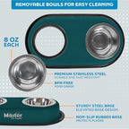 Master Pet Supply Double Dog Bowls Set with Elevated Base and 2 (8 oz) Stainless Steel Removable Dishes (Emerald Sea) – Double Cat Food Water Bowl, Dog Puppy Food Bowl Set, Rust Resistant
