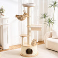 Modern Cat Tree Tower with Scratching Post for Indoor Cats Large Adult, 60 inch Tall Solid Wood Multifunctional Cat Tree Tower with Bed, Space Capsule, Sisal Wrapped Condo, Multiple Cats Use