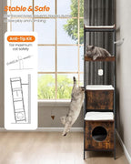 Modern Wood Cat Tree Tower for Indoor Cats Large Adult - 67 Inch Tall Multi-Level Heavy Duty Cat Condo Trees Furniture with Caves Perch Bed Scratching Board -XL Big Wooden Kitty House