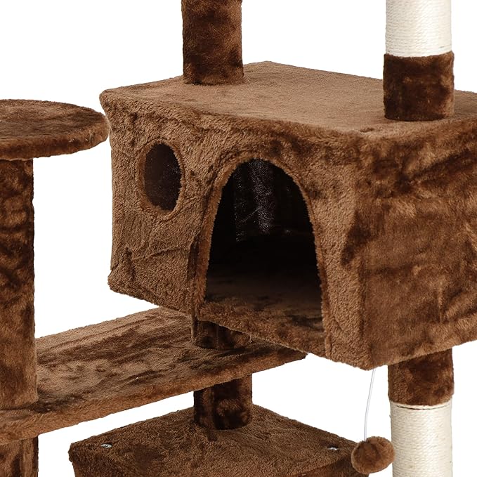 53 inches Heavy Duty Multi-Level Cat Tree Tower with Condo Furniture & Scratching Posts for Kittens Play Rest (Brown)