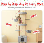 Cat Tree, Floor to Ceiling Cat Tower Adjustable Height [92.9-102.4in=235-258cm], 7 Tiers Cat Climbing Play House with Fully Sisal Scratching Post,Cozy Condo&Hammocks for Indoor Cats,Light Grey