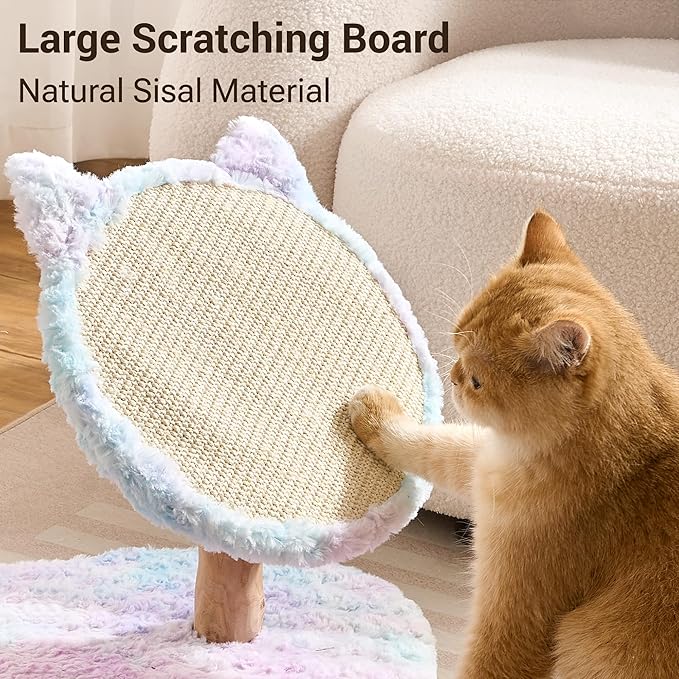 Aesthetic Flower Cat Tree Tower with Scratching Post for Indoor Cats, 30" H Modern Cat Tree with Natural Solid Wood Branch, Fluffy Cat Beds Removable & Large Scratching Board, Sakura Pink