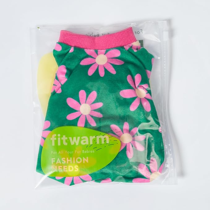 Fitwarm Flower Fleece Dog Pajamas, Warm Winter Dog Clothes for Small Dogs Girl, Cozy Pet Onesie with Feet, Dark Green, Small
