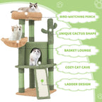 Magshion 42" Cactus Cat Tree, Multi-Level Cat Tower for Indoor Cats with Scratching Posts, Ramp, Top Perch, Side Basket & Platforms, Cat Climbing Tower Kittens Pet Play House