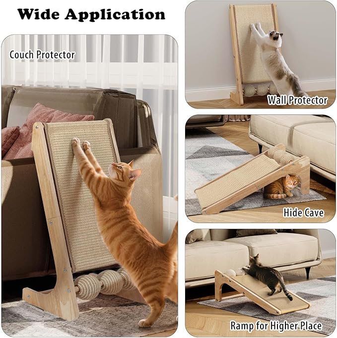 28inch Sisal L Shaped Cat Scratcher - 28 Inch Cat Scratch Ramp for Indoor Cat use,Vertical Cat Scratching Post,Wooden Climbing Kitten/Cats Furniture(Extra Large)