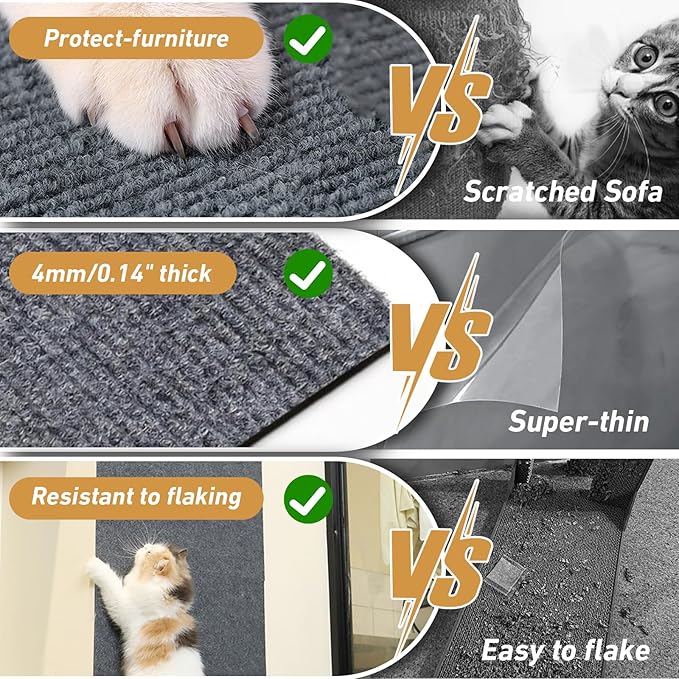 Cat Scratch Furniture Protector, 78.7" x 15.8" Self-Adhesive Cat Scratch Carpet, Couch Protector from Claws for Scratch Post Cat Tree Shelves Wall, Dark Gray