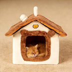 Lovely Cat Bed for Indoor Cats, Cartoon Pattern Cat Cave Bed with Handle Design, Soft Cat Hideaway Indoor Cat House for Kitten, Puppy & Small Pets (L)