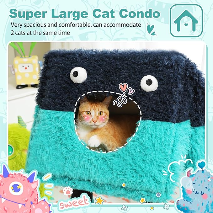 PEQULTI 31" Cat Tree for Indoor Cats, Multi-Level Cat Tower with Cozy Cat Condo Clearance Prime, Blue