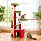 AQUILLA 55.1in Christmas Cat Tree Tower for Indoor Cats, Multi-Level Cat Condo with Sisal Scratching Posts, Cozy Hammock & Top Perches, Red & Green Holiday Pet Play House for Large Cats and Kittens