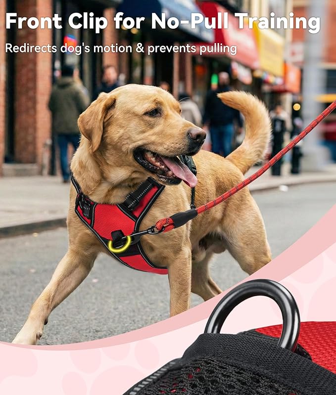 Joytale No Pull Dog Harness for Extra Large Dogs, Reflective Pet Vest with Front Clip, Adjustable Soft Padded Harnesses with Easy Control Handle for Training and Walking, Red, XL