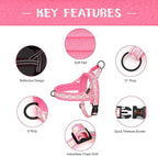 Didog No Pull Dog Harness with Soft Padded, Easy Walk Dog Harness with Quick Release Buckle, Adjustable & Reflective Pet Harness with Soft Padded for Small Medium Dogs (S:Chest 19-22", Pink)