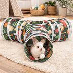 HERCOCCI Rabbit Toys, Bunny Tunnel & Tube, Collapsible 3 Way Rabbit Hideout Tunnel with Chew Toy for Bunny Guinea Pig Ferret Kitten
