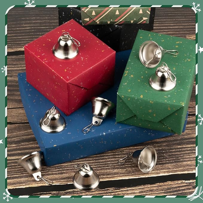 Craft Bells 12 Pcs Small Brass Bells for Crafts, Vintage Silver Hanging Jingle Bells with Spring Hooks for Wind Chimes, Dog Training Doorbell, Mission Project, Wedding, Christmas, Easter & Home Decor