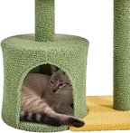 Yaheetech Cat Tree for Indoor Cats, 37in Coconut Palm Cat Tree with Green Leaves, Cat Scratching Post Cat Tower with Large Condo, Play House Activity Center with Bending Perch, Green/Yellow