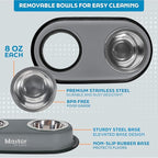 Master Pet Supply Double Dog Bowls Set with Elevated Base and 2 (8 oz) Stainless Steel Removable Dishes (Graphite) – Double Cat Food Water Bowl, Dog Puppy Food Bowl Set, Rust Resistant