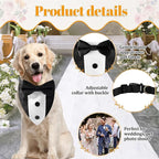 Dog Tuxedo Bandana Collar with Bow Tie, Adjustable Formal Suit Costume for Small Medium Large Dogs, Wedding Engagement Birthday Pet Outfit (Small)