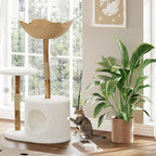 GarveeHome Real Wood Cat Tree, Modern Cat TreeReal Wood Modern Cat Tree Tower, Cat Scratching Post with Bed for Indoor Cats with Natural Wicker Condo, Aesthetic Tree Stand, Luxury Pet Furniture