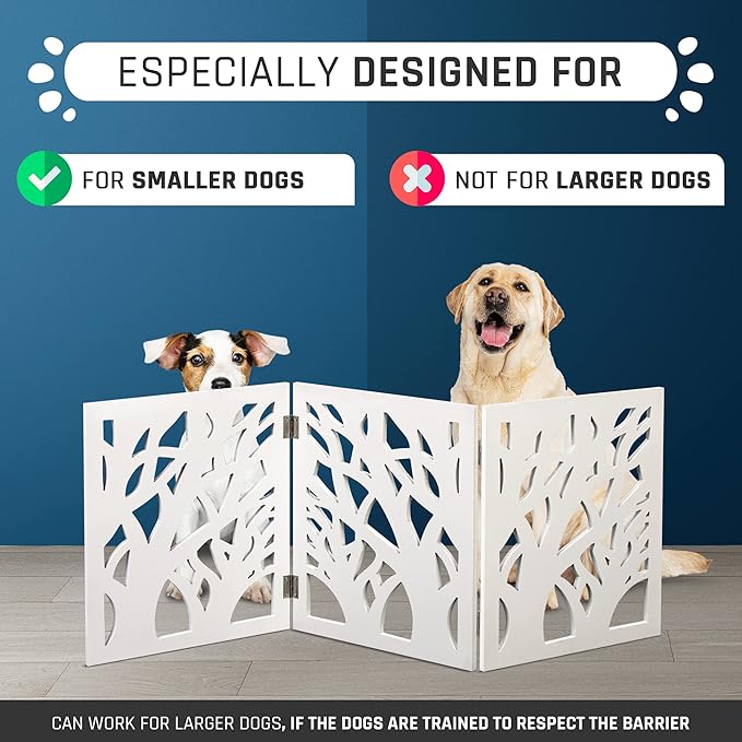 Bundaloo Freestanding Dog Gate Expandable Decorative Wooden Fence for Small to Medium Pet Dogs, Barrier for Stairs, Doorways, & Hallways