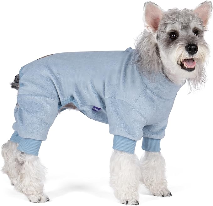 cyeollo Dog Pajamas Extra Small, Soft Fleece Pet Onesie Coat for Small Dogs Pjs Warm Puppy Stretchable Jumpsuit Cold Weather Dog Clothes Outfits, Light Blue XS