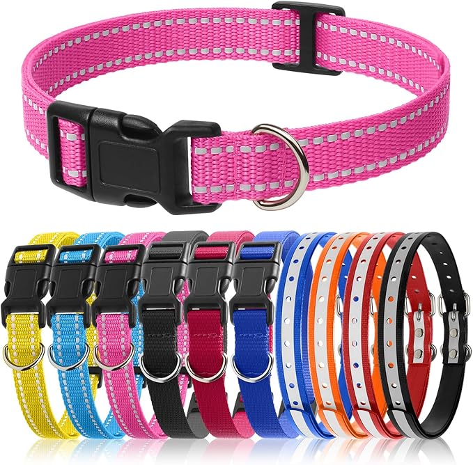 PetJoy 3-Pack Replacement Straps for Shock & E Collars - Durable Nylon Adjustable Dog Collars, 8-27 Inches, Quick Release Buckle & D-Ring