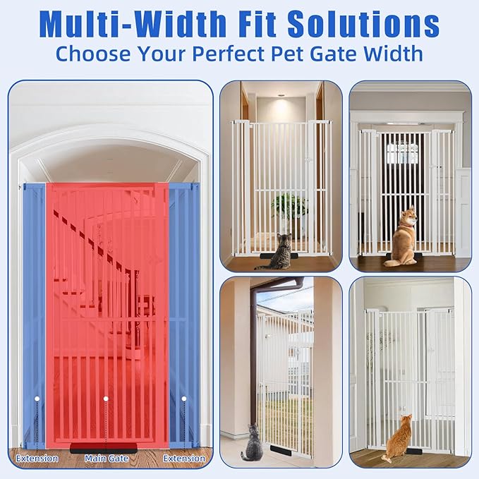 71 Inch Extra Tall Pet Gate for Cats, 29.5-43" Adjustable Wide Dog Gates, Pressure Mounted Walk Through Tall Cat Gate for Doorways,Hallway,Stairs,House（White）