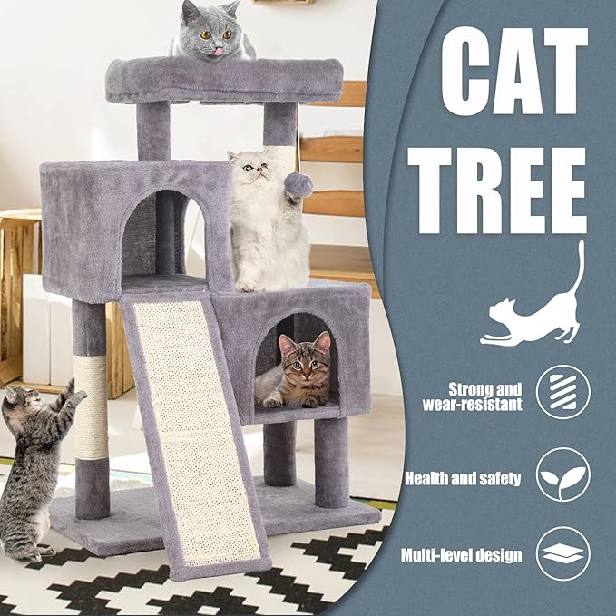 Cat Tree for Indoor Cats, 36in Cat Tower Multi-Level Cat Condo with Sisal Scratching, Scratching Board, Dangling Ball, Extra Large Perch for Cats and Kittens (Ashy)