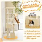 PEQULTI 68'' Cat Tree for Large Cats 20 lbs Heavy Duty, Tall Cat Tower for Indoor Big Cats with Extra-Large Top Perch [21'' x 17''], 2 Large Cat Condos, Cat Scratching Post and Cozy Hammock, Beige