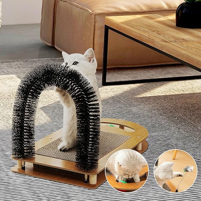 5-in-1 Multifunctional Cardboard Cat Scratcher,Cat Hair Brush for Grooming with Sturdy Cat Scratching Pad and Catnip Toy