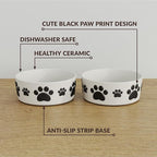 Ceramic Dog Bowls for Small Size Dog - 5'' Round × 2 Tall Dog Food Bowl & Water Bowl Set of 2 - Small Dog Bowls with Anti-Slip Rings - 2 Cups Food and Water Bowls for Dogs and Cats
