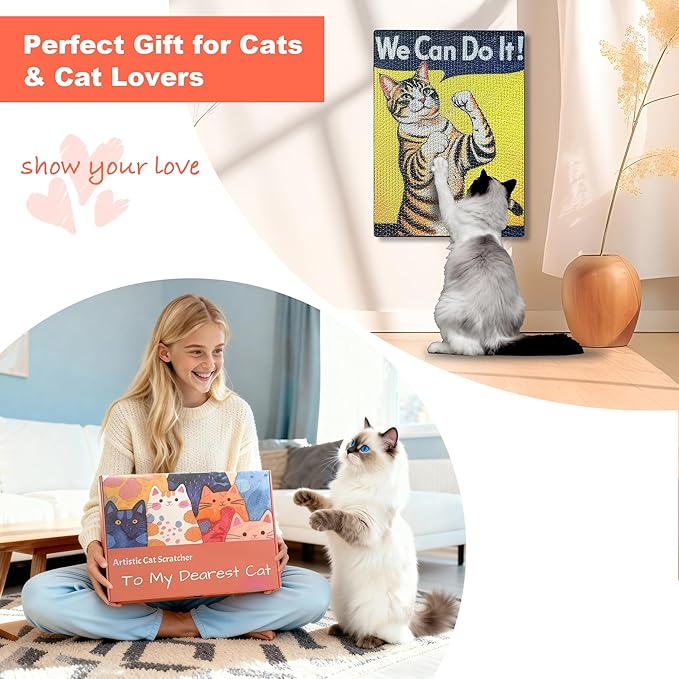 Art Cat Scratching Pad,Wall Scratcher for Indoor Cats - 16.54x11.81x1.18 Inches, Double-Sided Use, Cat Cardboard Scratcher Fits All Breeds & Sizes, Easy to Install,Cat Gifts