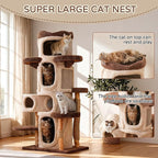 RPZ Cat Tree Tower for Large Cats, 69” Tall Heavy Duty Modern Cat Tower with Natural Wood Trunks, Multi-Level Cat Condo & Scratching Tower, Brown Cat Tree for Indoor Cats to Play and Sleep
