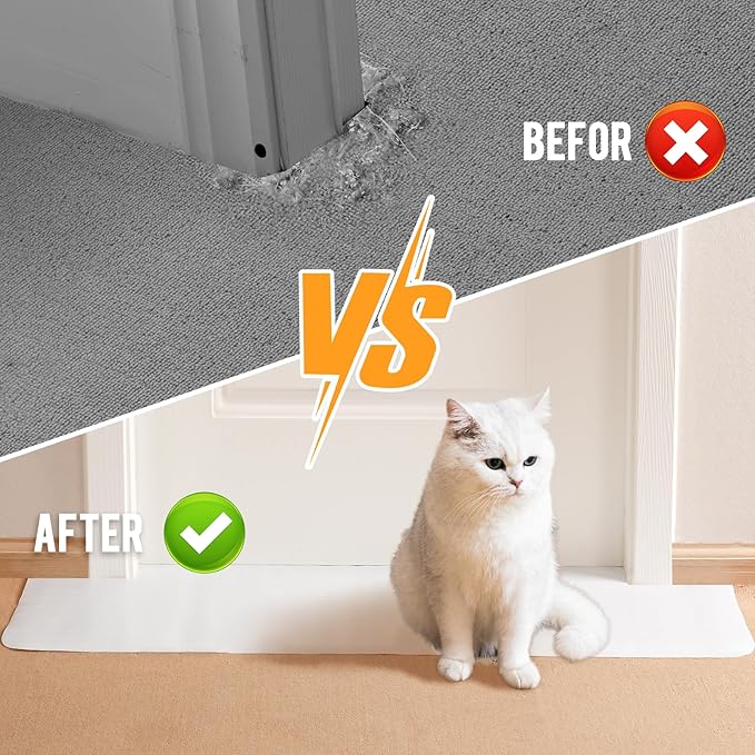 Uross Carpet Protector for Pets -3.6FT 2PCS White Round Corner Plastic Carpet Protector, Under Door Cat Carpet Protector for Doorway, Anti Cat Scratch Carpet Mat, Stop Cats from Scratching Carpet