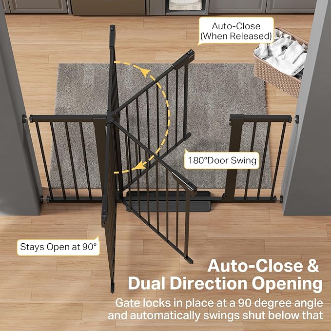 Cumbor 29.7–51.5" Extra Wide Baby Gate for Stairs, Pressure-Mounted Dog Gates for Doorways & Hallways, Auto-Close Walk-Through, No-Trip Design, Child Proof Safety, Dog/Pet Gate for Indoor Use, Black