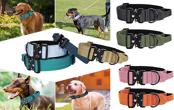 Heavy Duty Tactical Dog Collar – Adjustable Nylon w/Metal Buckle, Durable & Comfortable for Medium to Large Dogs (German Shepherd, Labrador, Rottweiler), Red Rose, Large, for Training & Outdoor