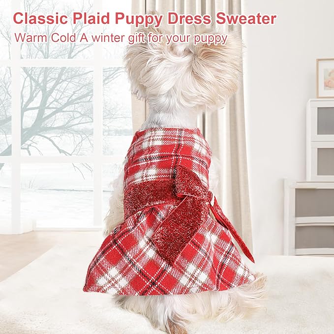 Dog Sweaters Dog Clothes for Small Dogs Boy Girl Fall Puppy Dress Warm Fleece Chihuahua Yorkie Teacup Doggie Sweaters Dresses Doggy Sweater for Small Dogs Girl Cat Outfit (Red, Small)