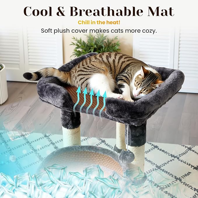Multi-Level Cat Tree for Indoor Adult Cats, Modern Cat Tower with Double Beds & Scratching Posts, Cute Cat Tree Tower for Large Cats and Kitten, Small Cat Tree Tower with Hanging Toys, Grey