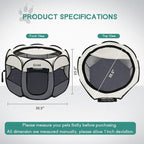 Pet Cat Playpen for Indoor Cats Enclosed, Puppy Dog Play Pen for Outdoor Travel Camping (Medium Size, Beige & Dark Grey)
