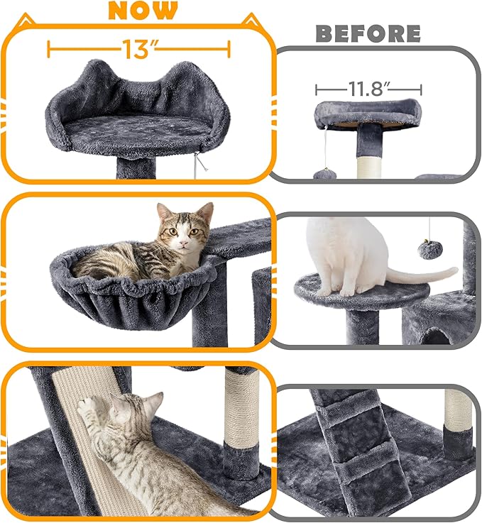 Yaheetech 57 inches Cat Tree for Indoor Cats, Multi-Level Cat Tower w/ 3 Perches, 2 Cat Condos, 2 Hanging Balls and Scratching Posts, Dark Gray