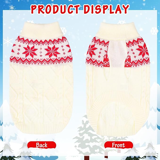 Warm Winter Pink Dog Sweater - Cold Weather Pet Clothes for Small Medium Large Dogs Indoor Outdoor, Soft Classic Knit Puppy Apparel Coat, White, ML