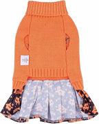 CuteBone Halloween Dog Sweater Dress Trick or Treat Knit Turtleneck Puppy Sweater with Bowtie Leash Hole Pullover Winter Dress for Small Dogs