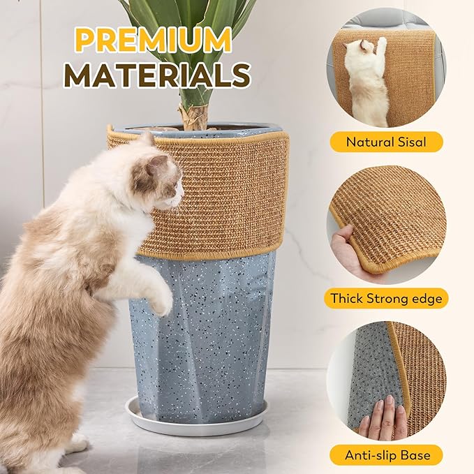 2PCS Natural Sisal Fabric Large 23.6" x 15.7" Cat Scratching Pad for Indoor Cats Scratcher Mat with Sticky Tapes Horizontal Cat Scratcher for Scratching Posts Couch Protection(Camel, 2 Pack)