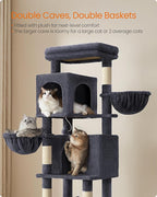 Feandrea Cat Tree, 69-Inch Tall Cat Tower, Multi-Level Plush Condo with 2 Caves, 2 Baskets, 5 Scratching Posts, Self-Groomer, Perch, Hammock, Dark Gray UPCT182G02