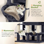 Globlazer 81in Multi-Level Larger Cat Tree Tower Condo Indoor Furniture Activity Center with Oversized Plush Cat Bed/Baskets/Full-Sisal Scratching Posts and Hammock/S81/Dark Gray