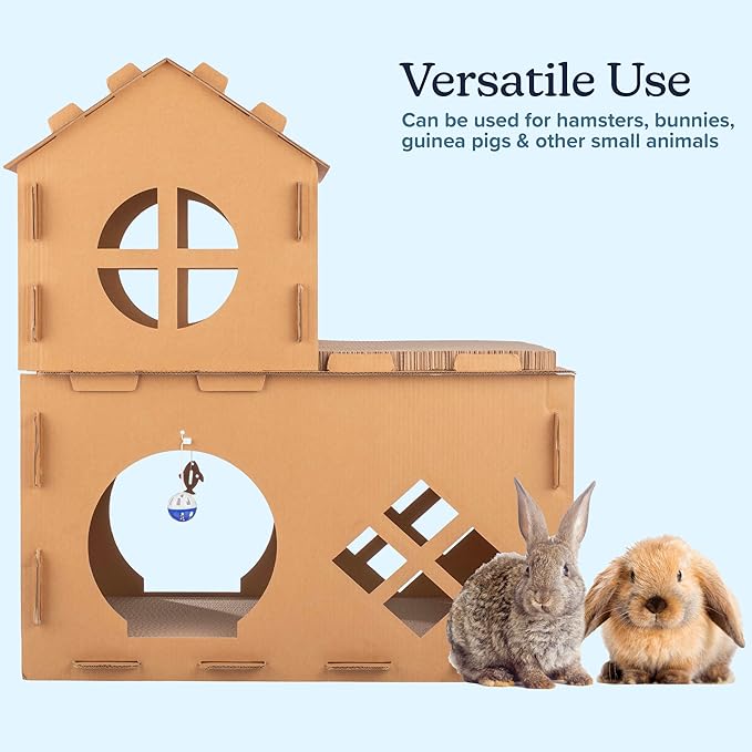 Cat House - Cardboard Cat House with Scratching Pads, Toys, and Catnip - Multi-Level Cat Houses for Indoor Cats, Kittens and Small Animals by PETMAKER
