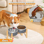 UPSKY Elevated Dog Bowls – 27oz Stainless Steel Anti-Spill Set with Wooden Stand, Double Raised Bowls for Small/Medium Dogs to Reduce Neck Strain & Improve Digestion