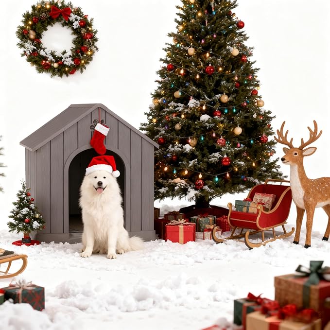 Bifanuo Large Dog House for Outdoor & Indoor, Waterproof Puppy Shelter with Air Vents & Elevated Floor, Easy Assemble Sturdy Dog Kennel for Large Dogs(Grey,36.2''L×38''W×38''H)