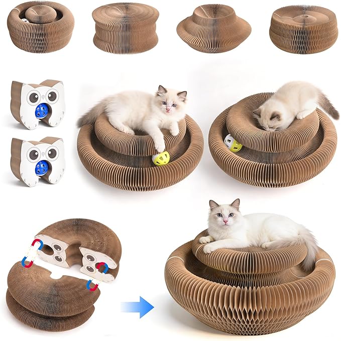 2-Pack Magic Organ Cat Scratcher, Cardboard Cat Toy with Interactive Ball Track, Foldable Cat Toy Cardboard Ring for Indoor Multi-Cat Homes, Kitten Fun Intelligence Exercise & Furniture Protection