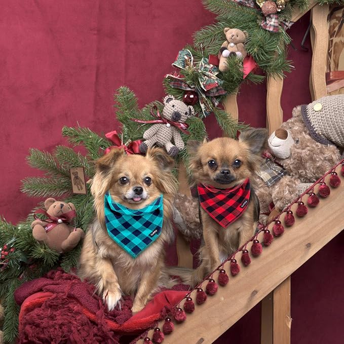 Christmas Dog Bandana Large- Red Black Dog Scarf Buffalo Plaid Printing Adjustable Bib Handkerchief Accessories for Medium Large Dogs (L)