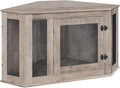 Corner Dog Crate Furniture, Wooden Dog Kennel End Table, Decorative Pet Crate Indoor Use, Furniture Style Dog House for Small Medium Dog, Dog Cage TV Stand, Greige and Black DCHG0801