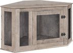 Corner Dog Crate Furniture, Wooden Dog Kennel End Table, Decorative Pet Crate Indoor Use, Furniture Style Dog House for Small Medium Dog, Dog Cage TV Stand, Greige and Black DCHG0801
